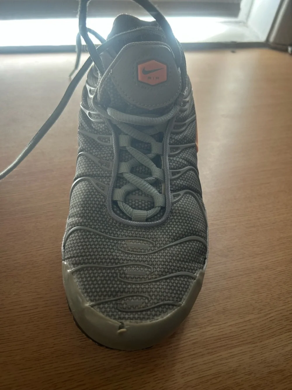 Nike Kids Gray Mesh Athletic Shoes with Orange Highlights